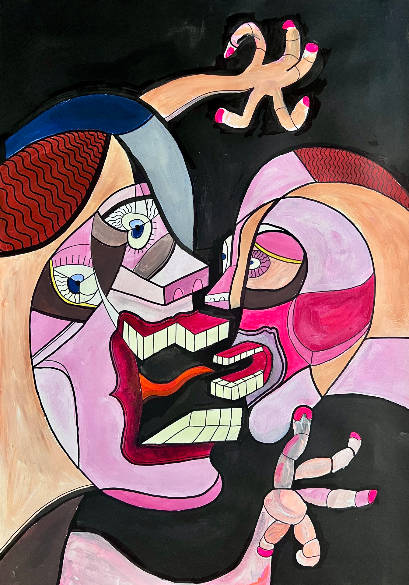 Characters Unveiled mockup - fragmented pink face with bold graphic features