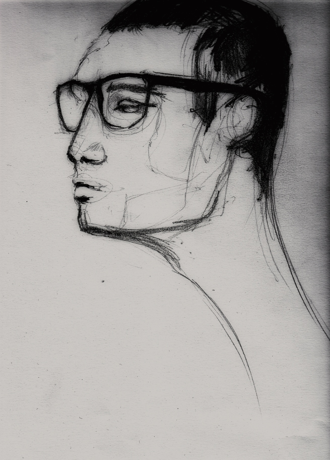Face Studies - graphite profile of a man wearing glasses