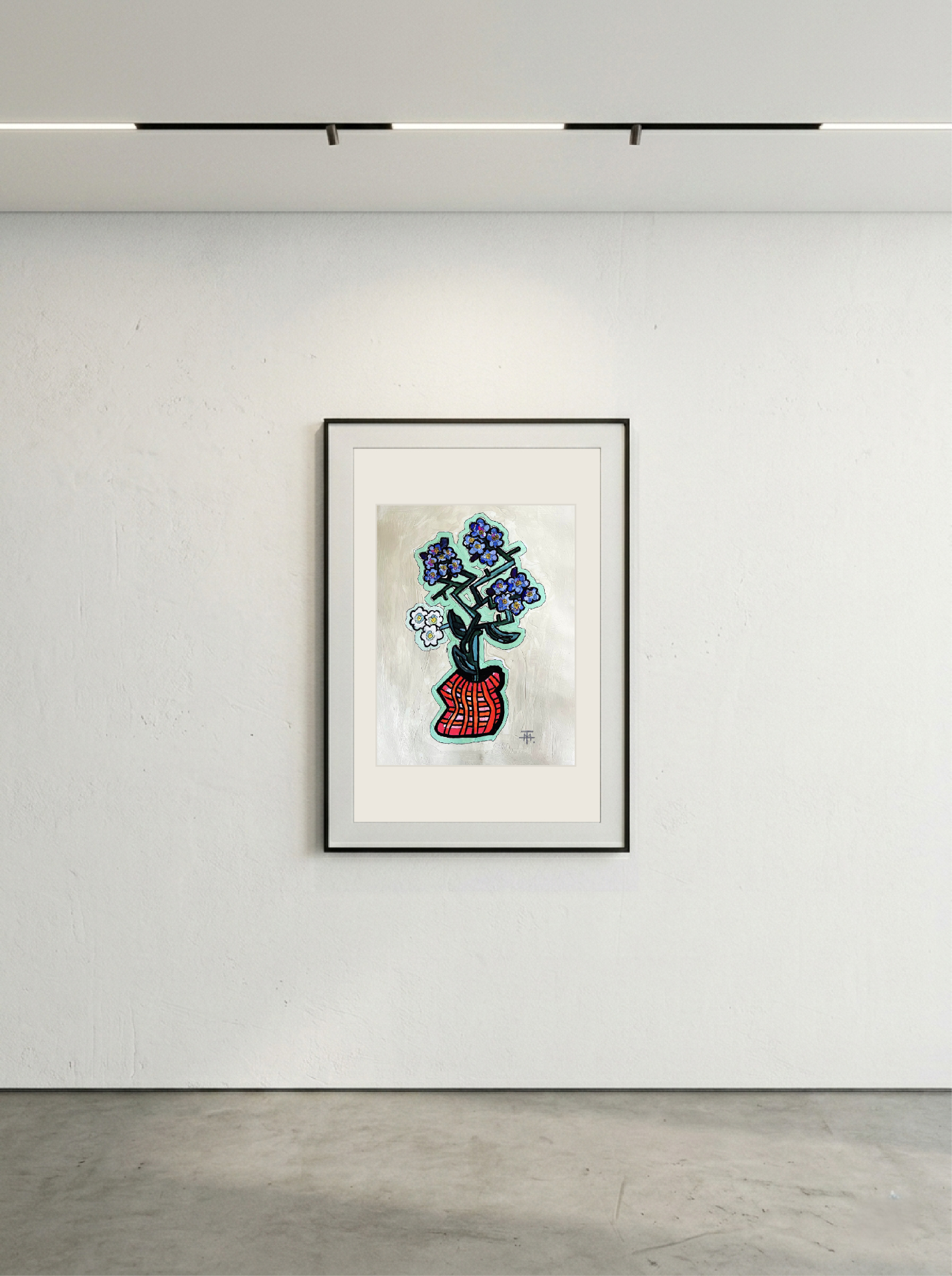 Vase Series - blue forget-me-nots in a red striped vase