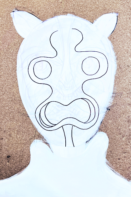 Characters Unveiled close-up - line drawing of the tiger mask outline