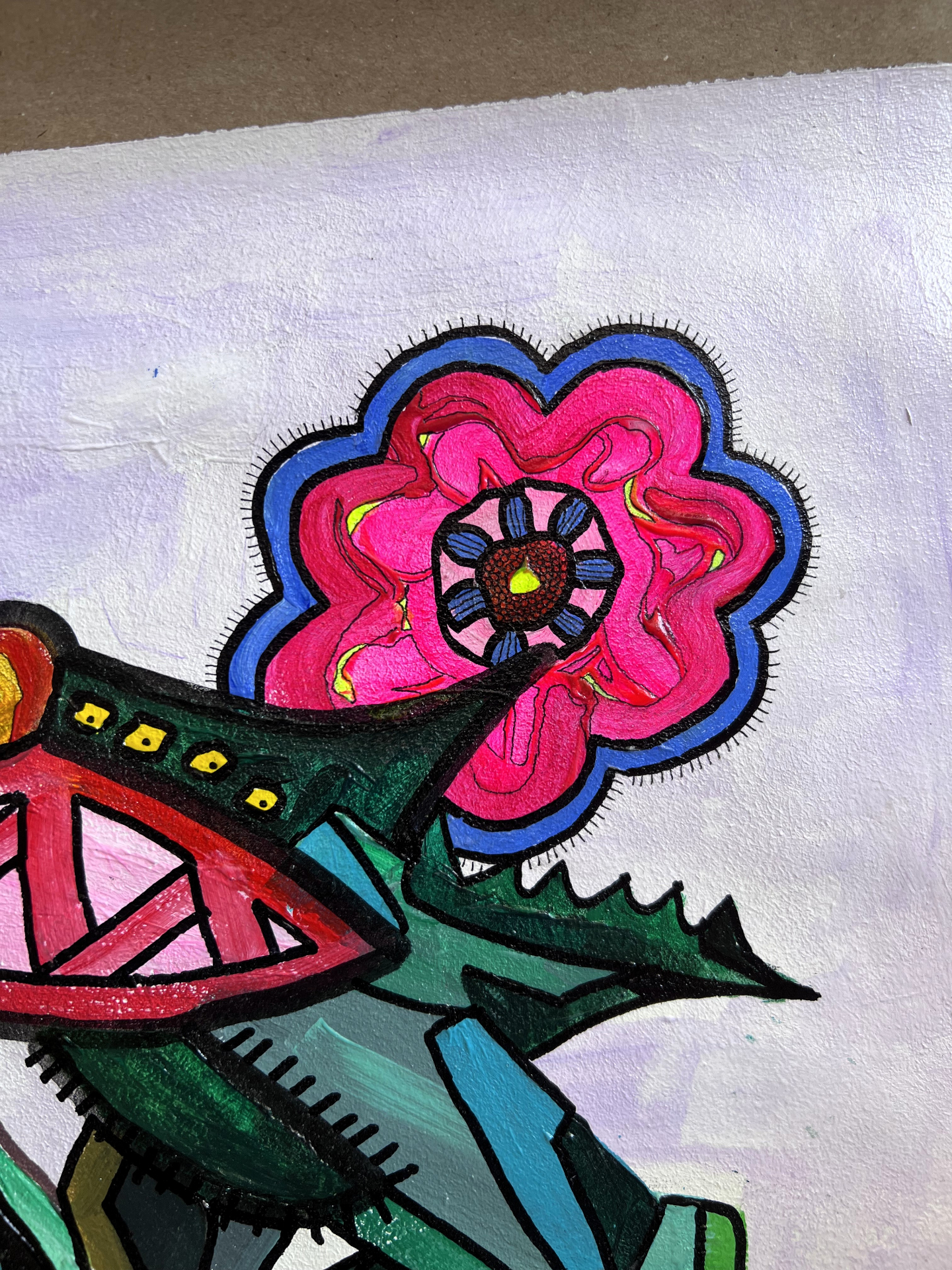 Vase Series close-up - pink bloom with blue outline